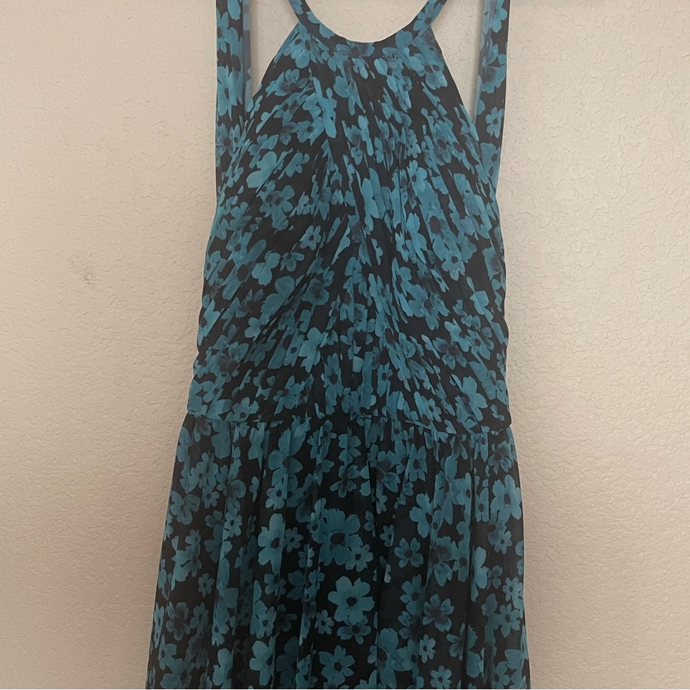Floral aqua and black THEIA Dress
